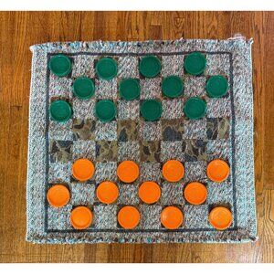 Vintage Rug/mat Camping Traveling Large Checker Family Game Set
